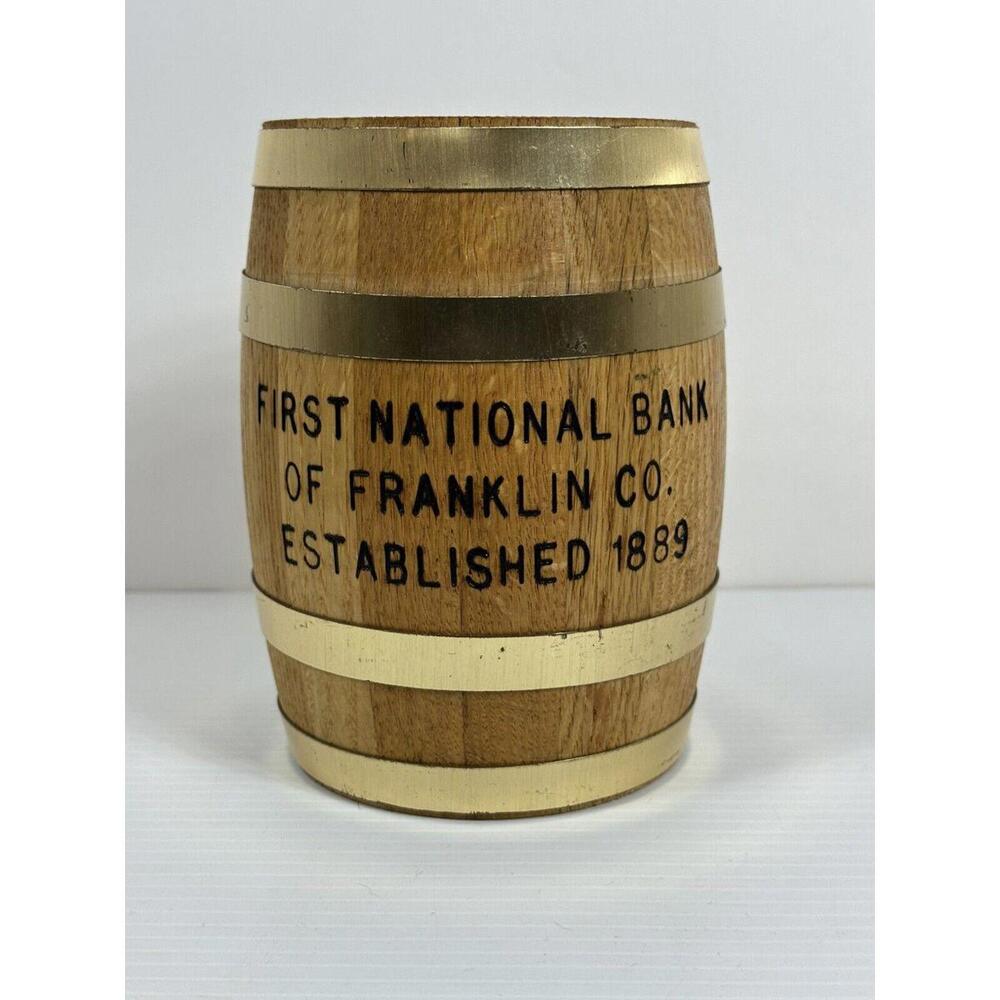 Vtg Wooden Whiskey Barrel Combination Bank First National Bank 1889 Barware‎